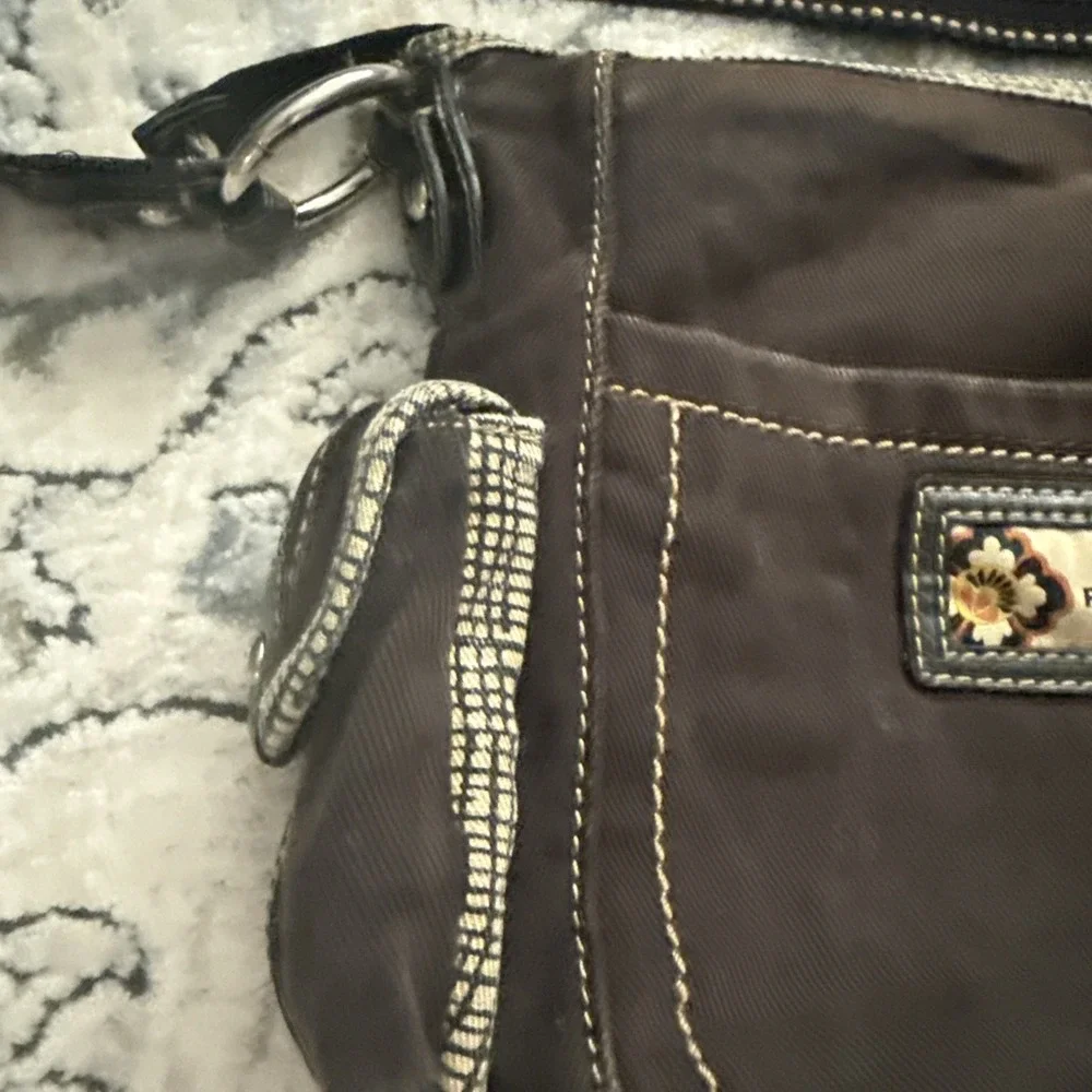 Vintage Y2K Fossil Denim Black Canvas Crossbody Bag Shoulder Purse Handbag Hobo